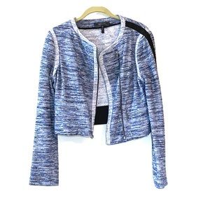 BCBG Tweed Knit Blue Black Crop Blazer Size M